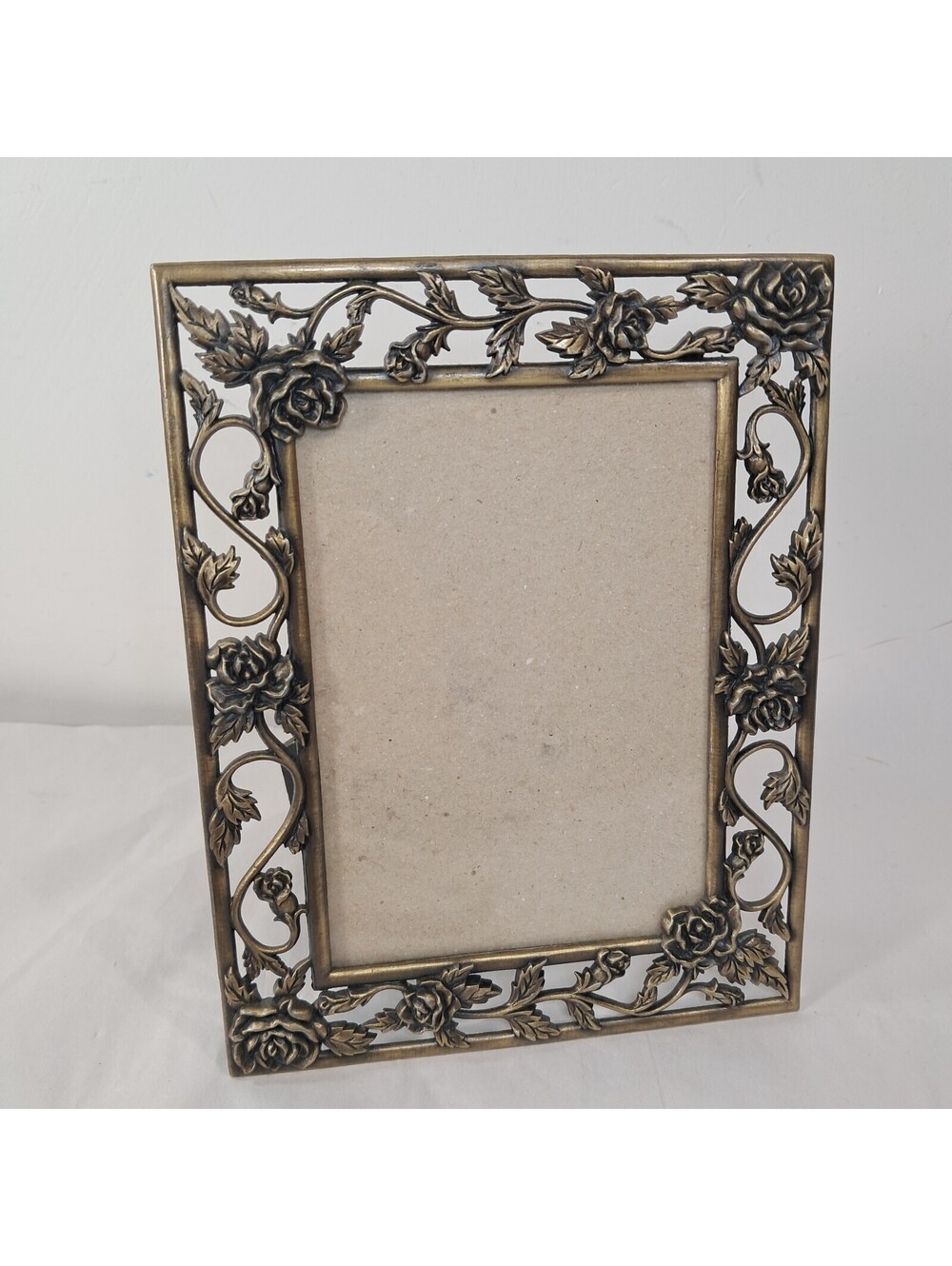 Vintage Connoisseur Picture Frame 3.5x5" BRASS ROSES Filigree Deco photo Metal